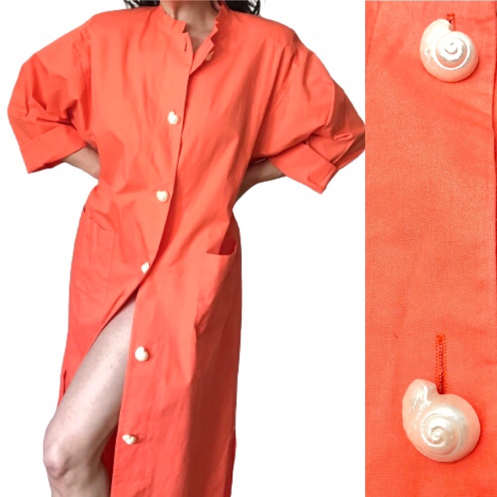 Vtg Salmon Turbo Seashell Kaftan Shirt Dress Gumps